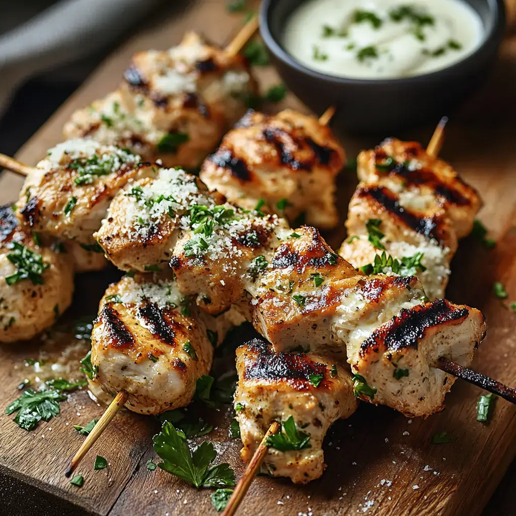 Grilled Ranch Garlic Parmesan Chicken Skewers