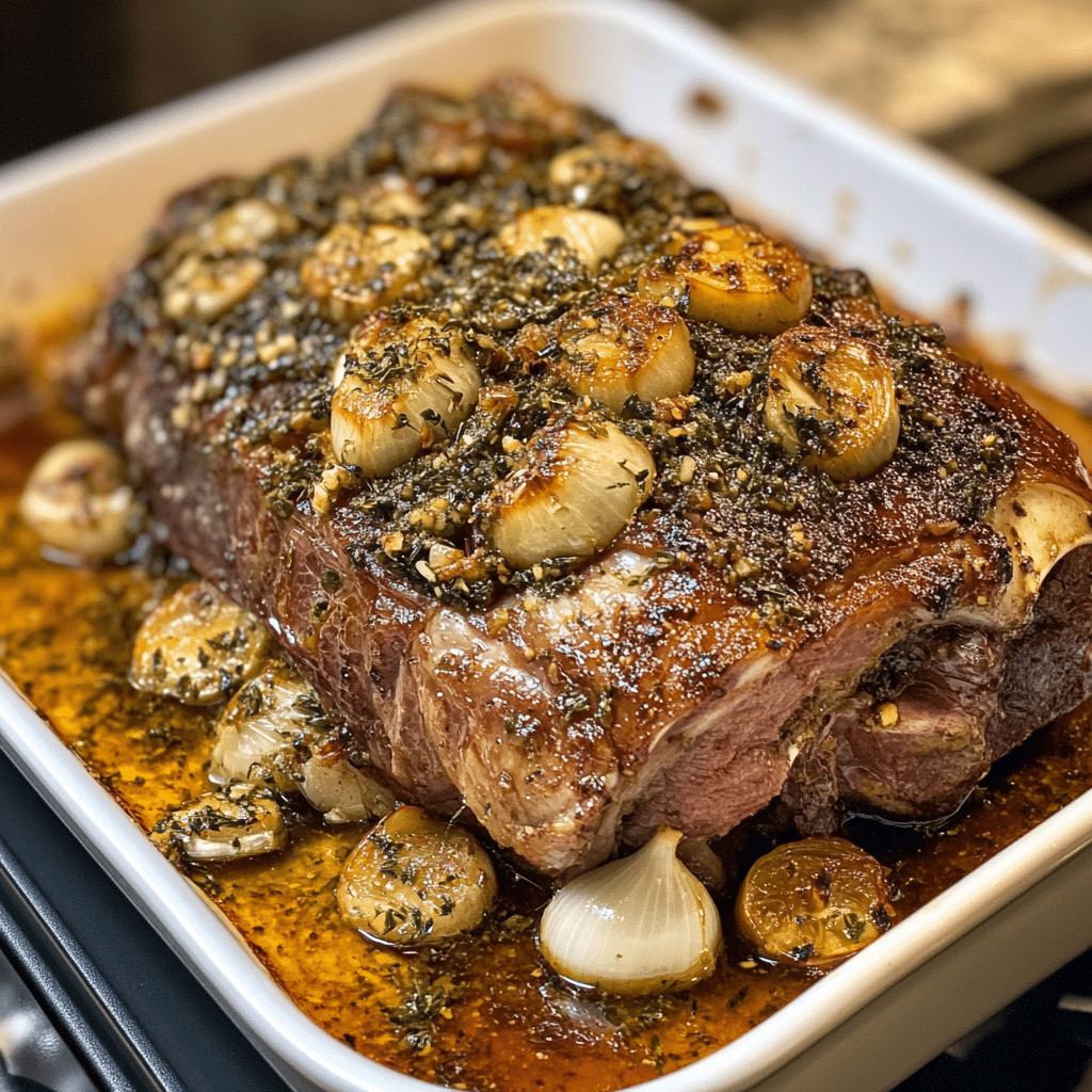 Slow-Roasted Garlic Honey Mustard Lamb