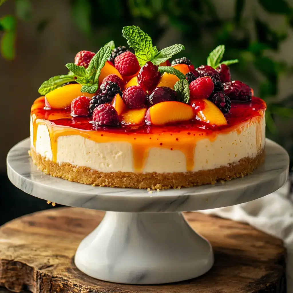 Summer Berry & Peach Cheesecake