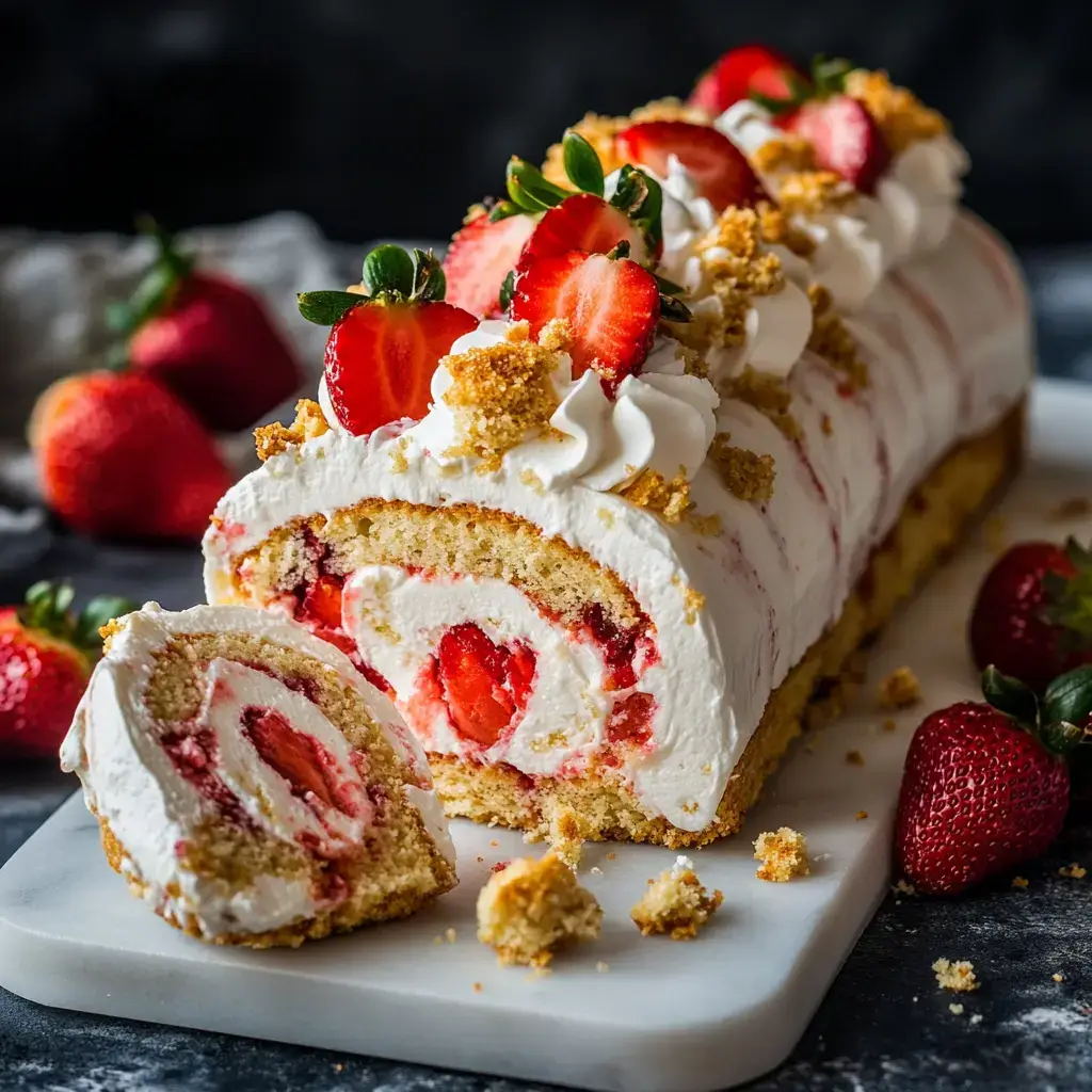 Homemade Strawberry Shortcake Cheesecake Roll