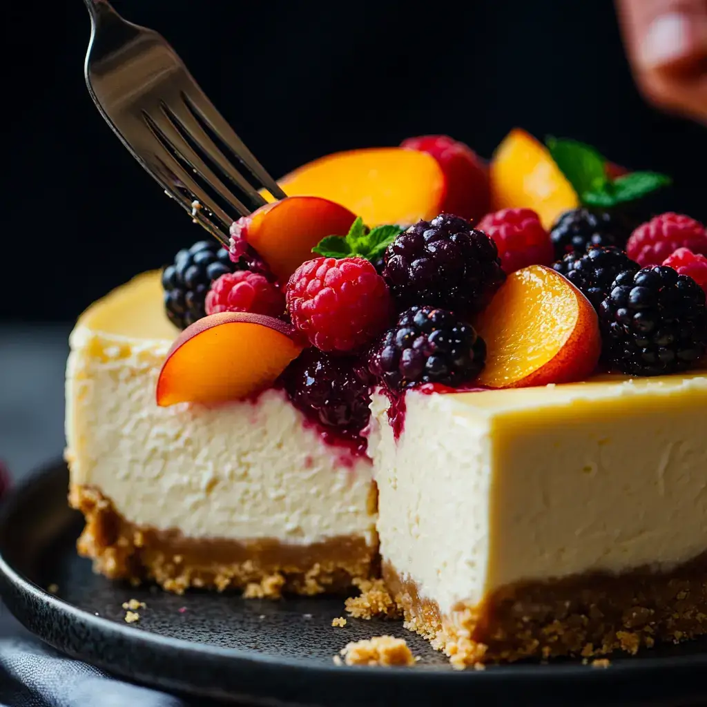 Summer Berry & Peach Cheesecake