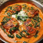 Chicken thighs with creamy tomato basil spinach sauce