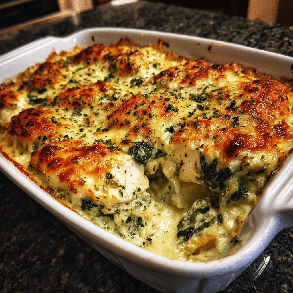 Creamy Spinach Artichoke Chicken Bake