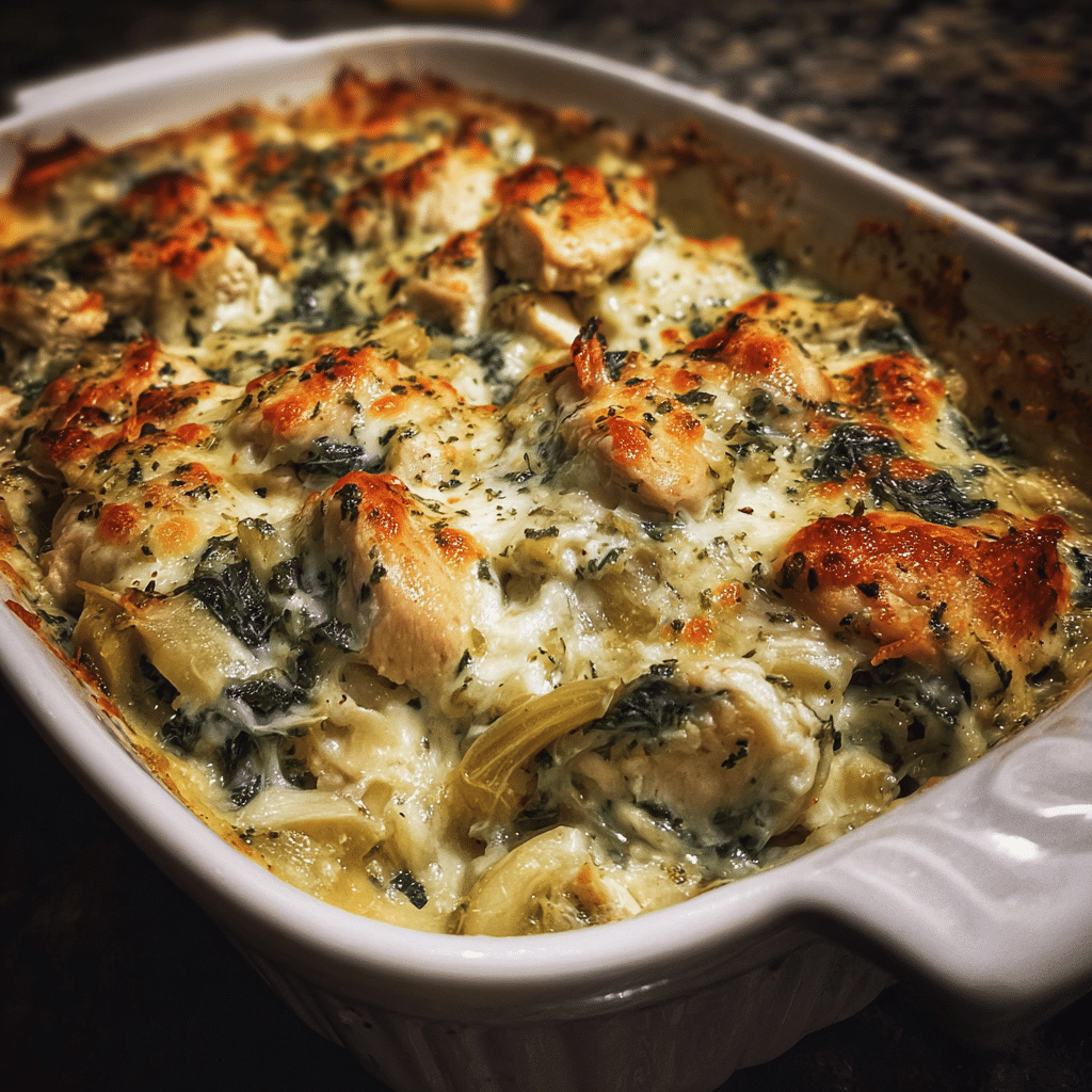 Creamy Spinach Artichoke Chicken Bake