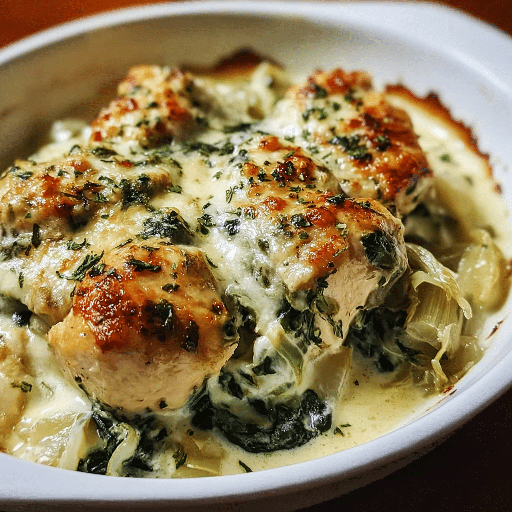 Creamy Spinach Artichoke Chicken Bake