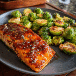 Maple-glazed salmon with roasted Brussels sprouts