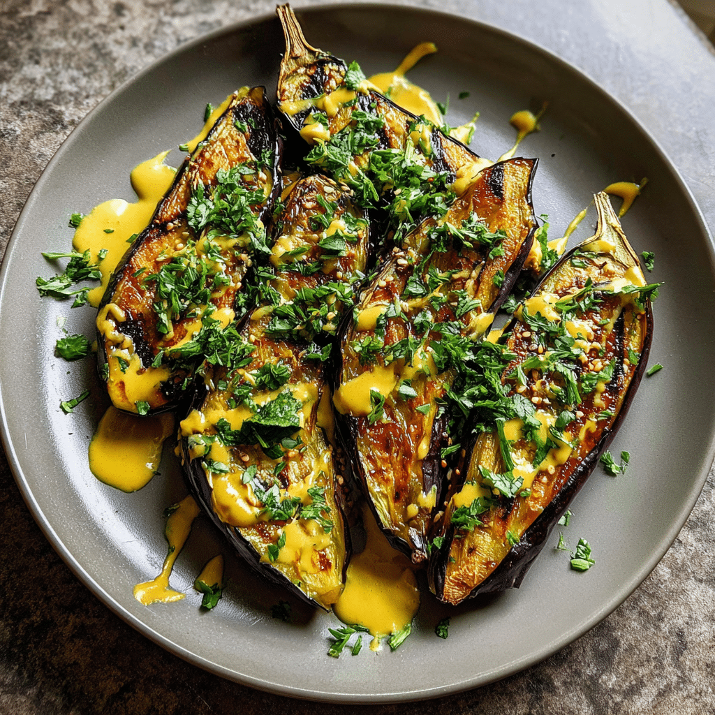 Miso-Roasted Eggplant with Turmeric-Tahini Sauce
