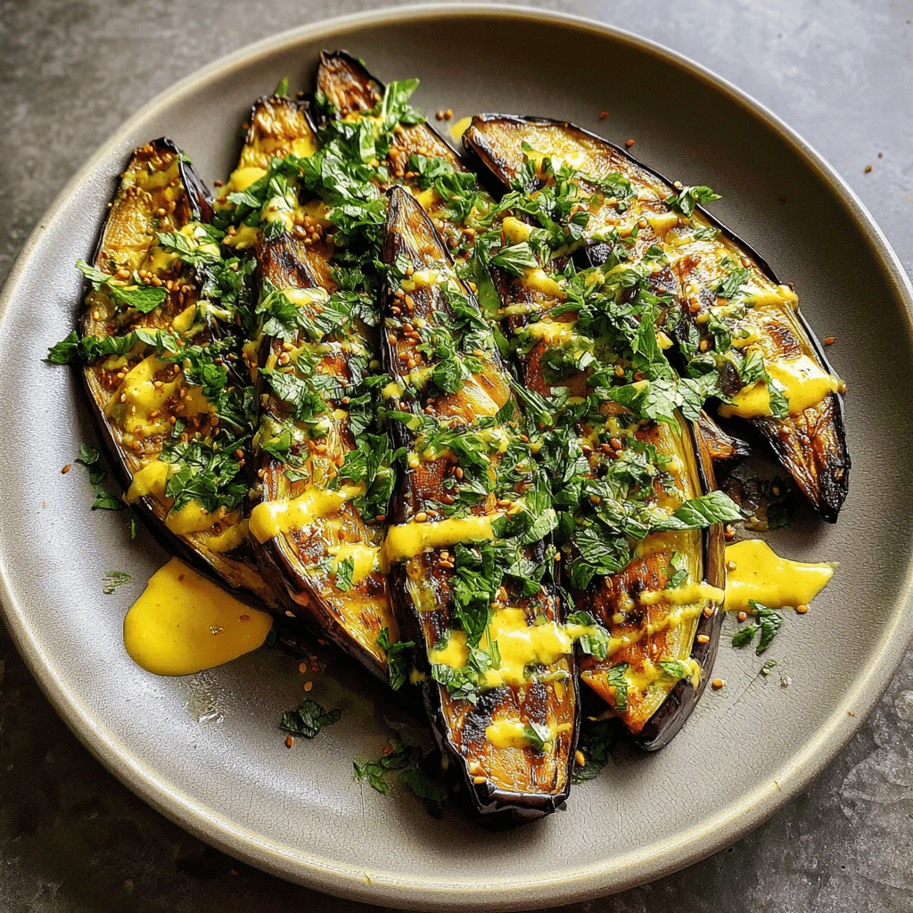 Miso-Roasted Eggplant with Turmeric-Tahini Sauce