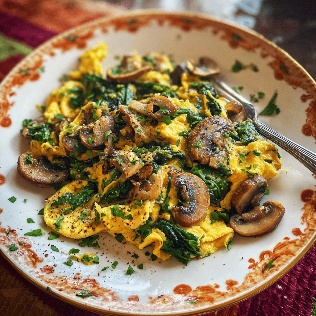 Mushroom Spinach Scrambled Eggs