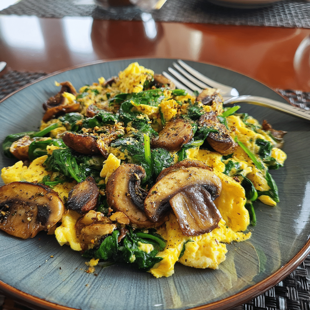 Mushroom Spinach Scrambled Eggs