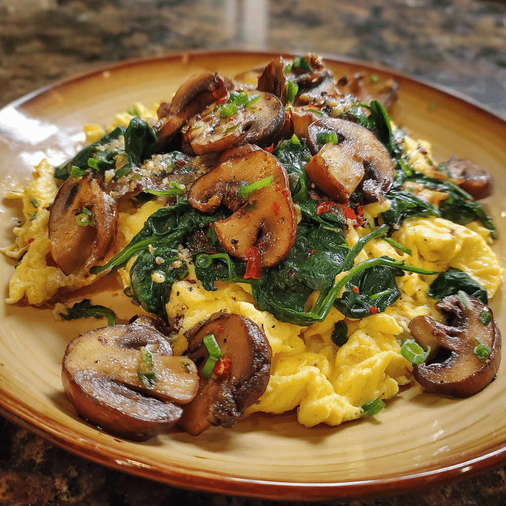 Mushroom Spinach Scrambled Eggs