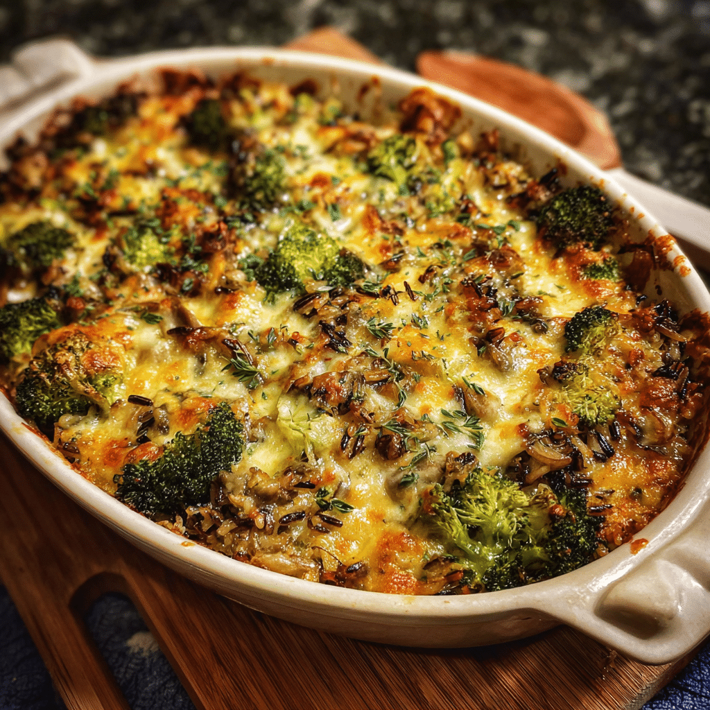 One Pan Wild Rice Cheesy Broccoli Casserole