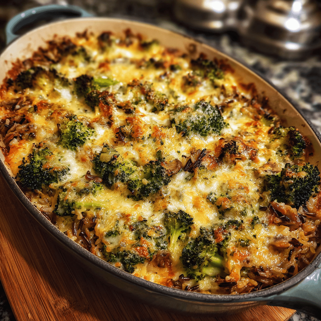 One Pan Wild Rice Cheesy Broccoli Casserole