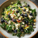 Quinoa Kale Salad with Blueberries and Feta