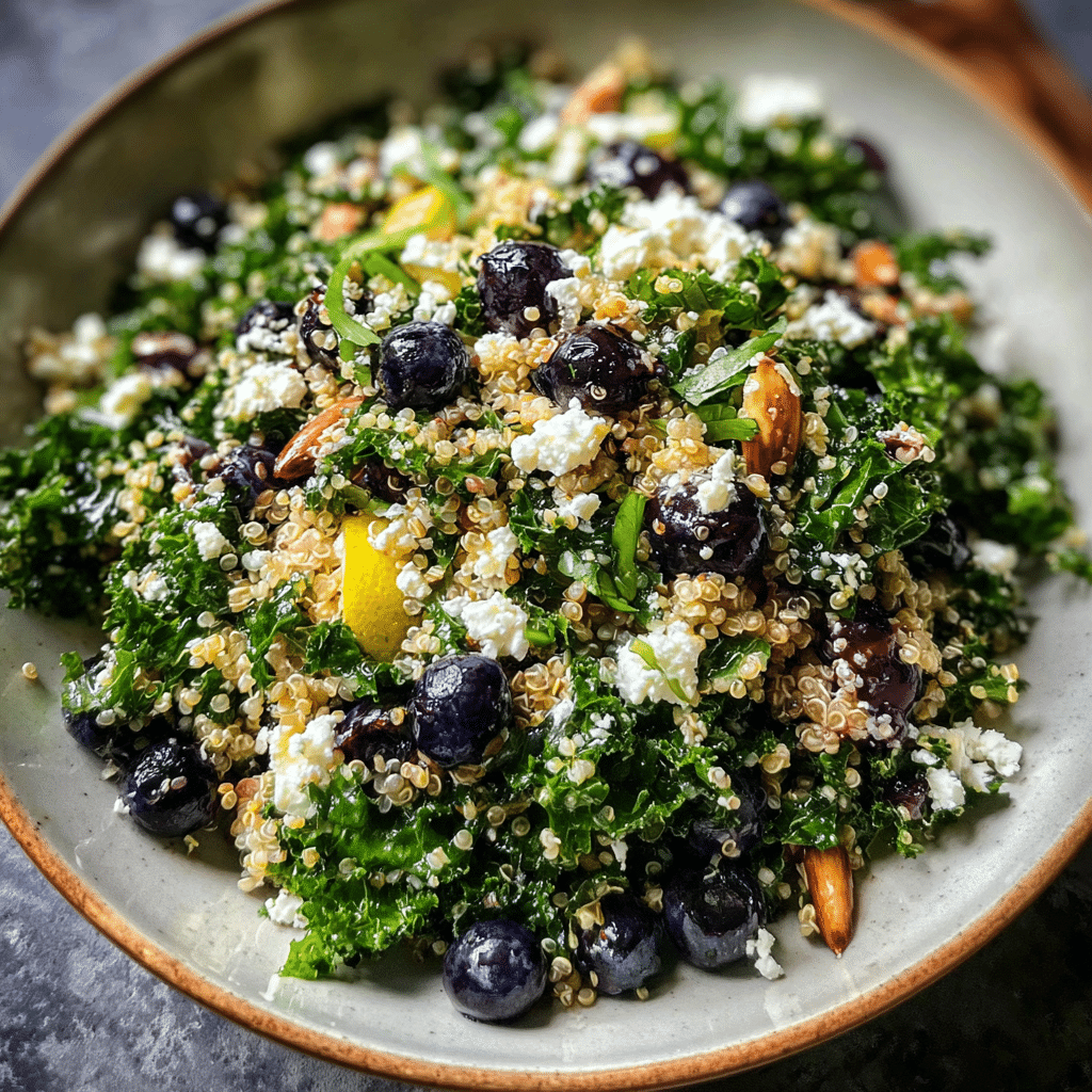 Quinoa Kale Salad with Blueberries and Feta