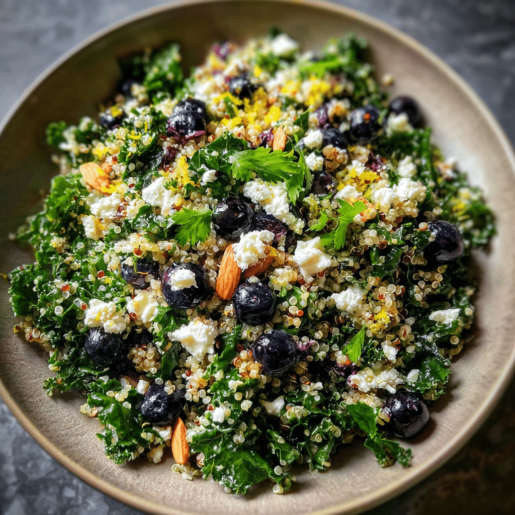 Quinoa Kale Salad with Blueberries and Feta