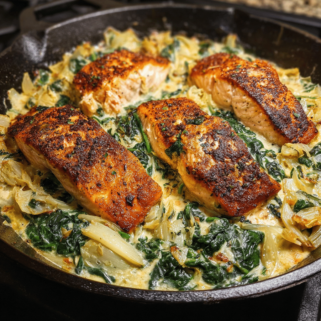 Spinach Artichoke Salmon Skillet