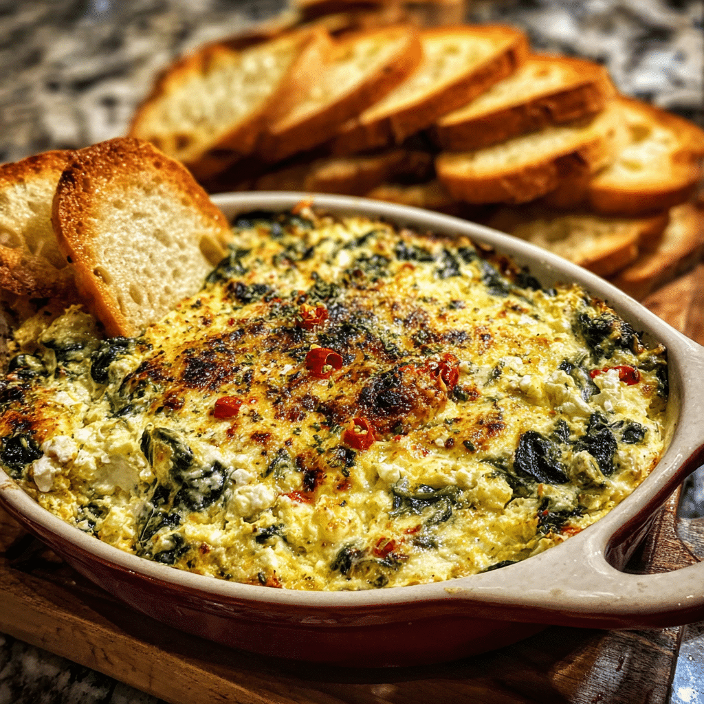 Spinach and Pepperoncini Baked Feta Dip