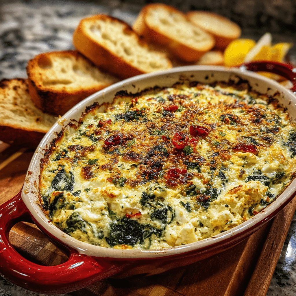 Spinach and Pepperoncini Baked Feta Dip