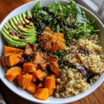 Sweet Potato and Quinoa Bowl with Avocado and Orange-Balsamic Dressing