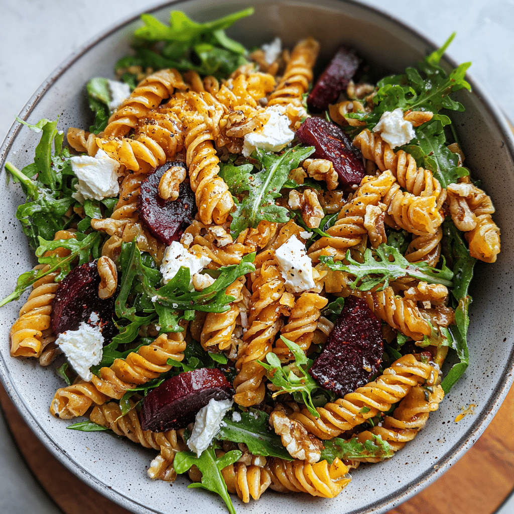 Autumn Roasted Beet and Goat Cheese Pasta Salad
