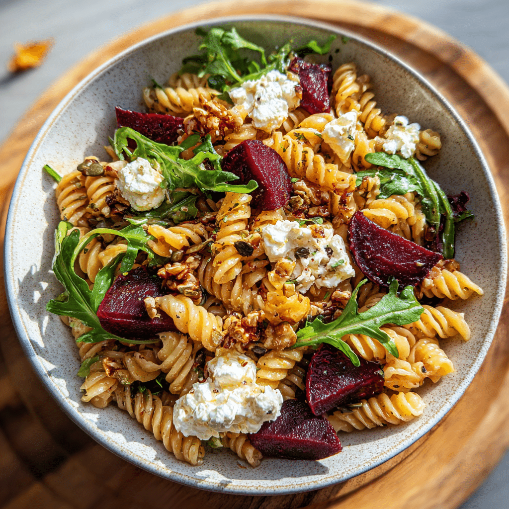 Autumn Roasted Beet and Goat Cheese Pasta Salad