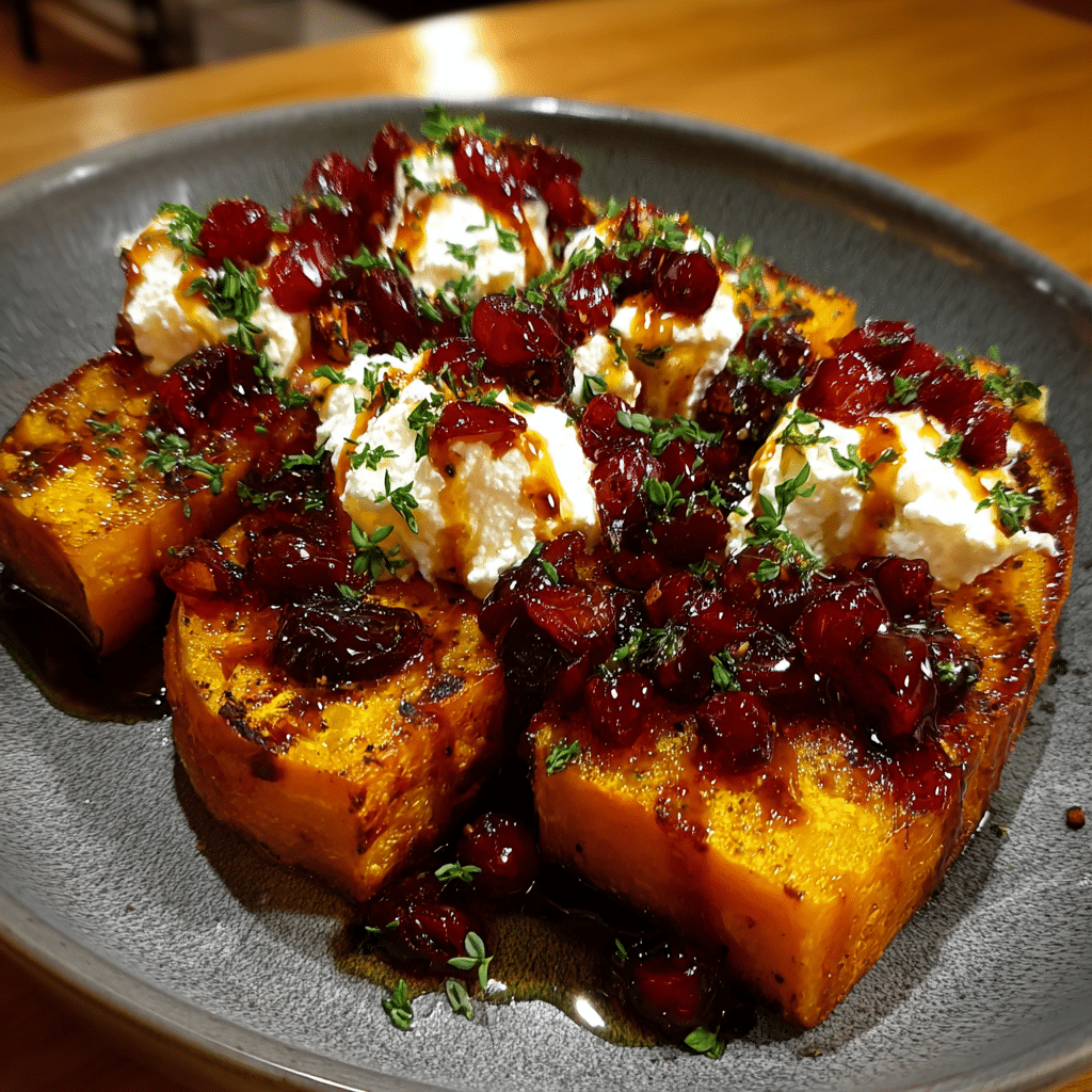 Caramelized Butternut Squash with Ricotta and Cranberry-Honey Drizzle