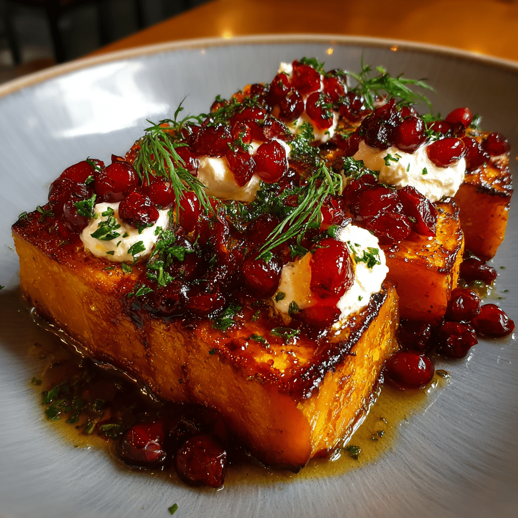 Caramelized Butternut Squash with Ricotta and Cranberry-Honey Drizzle