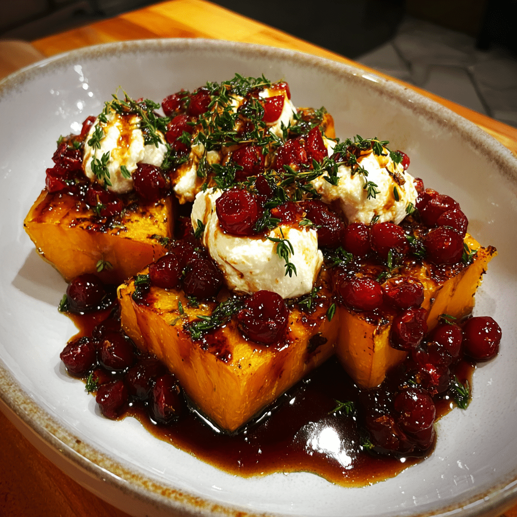 Caramelized Butternut Squash with Ricotta and Cranberry-Honey Drizzle
