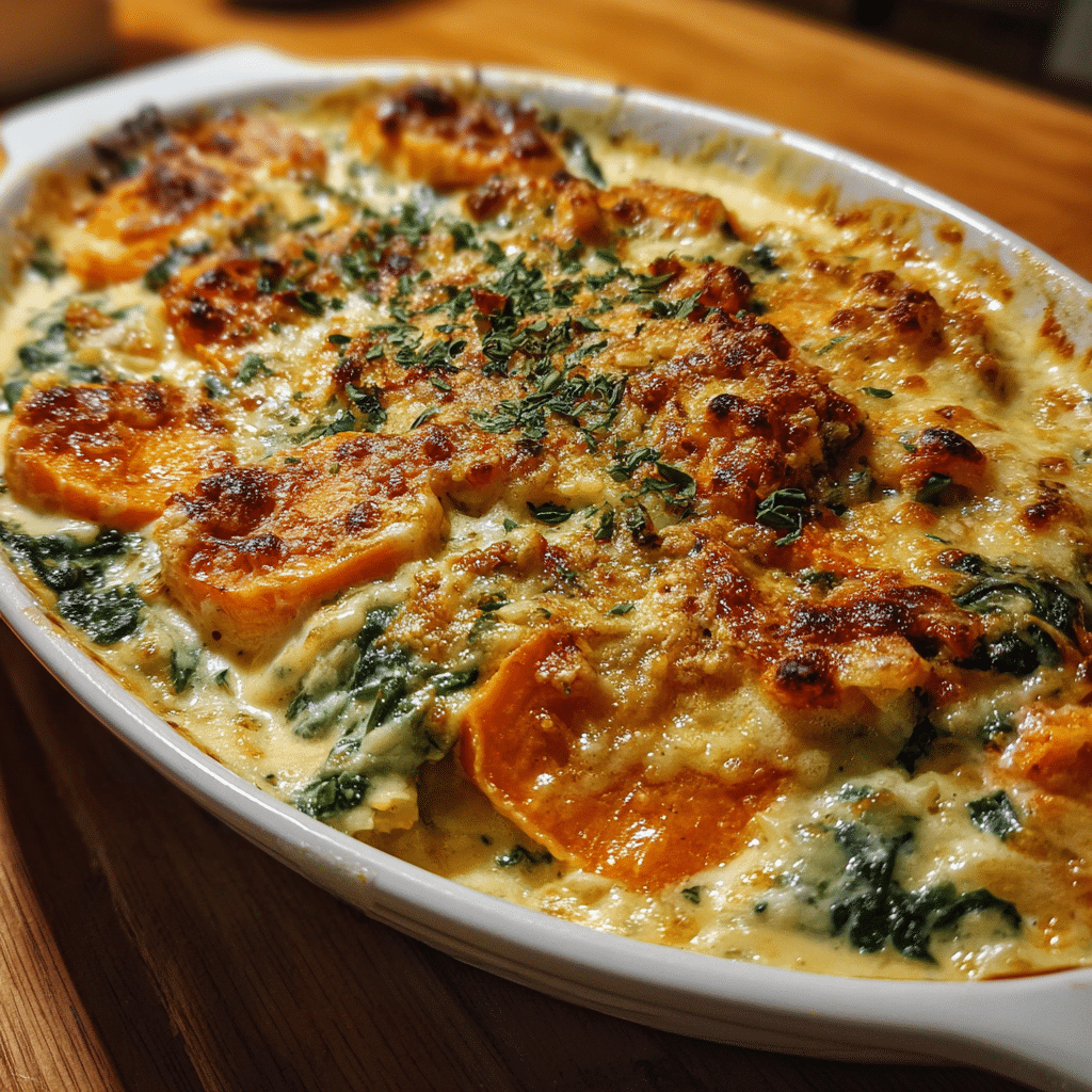 Creamy Sweet Potato & Spinach Casserole