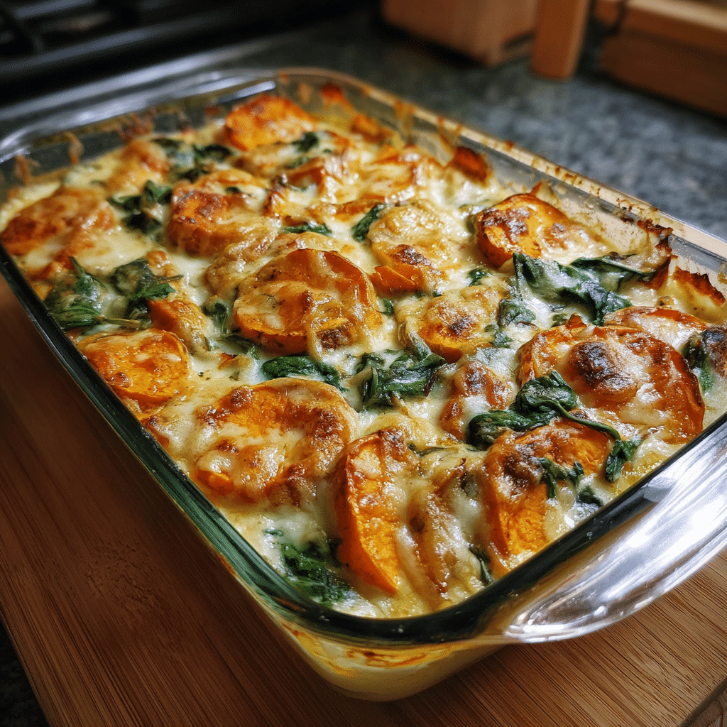 Creamy Sweet Potato & Spinach Casserole