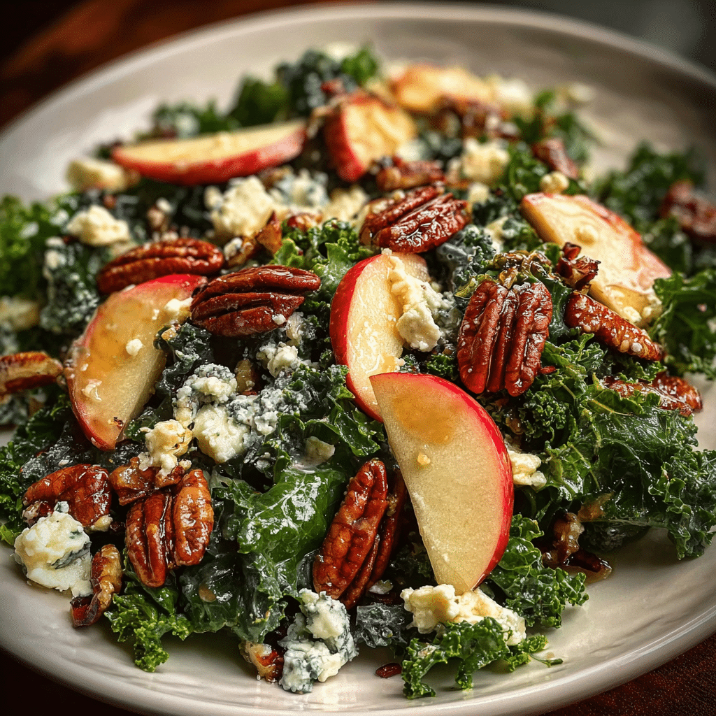 Kale Salad With Apple, Blue Cheese & Maple Pecans