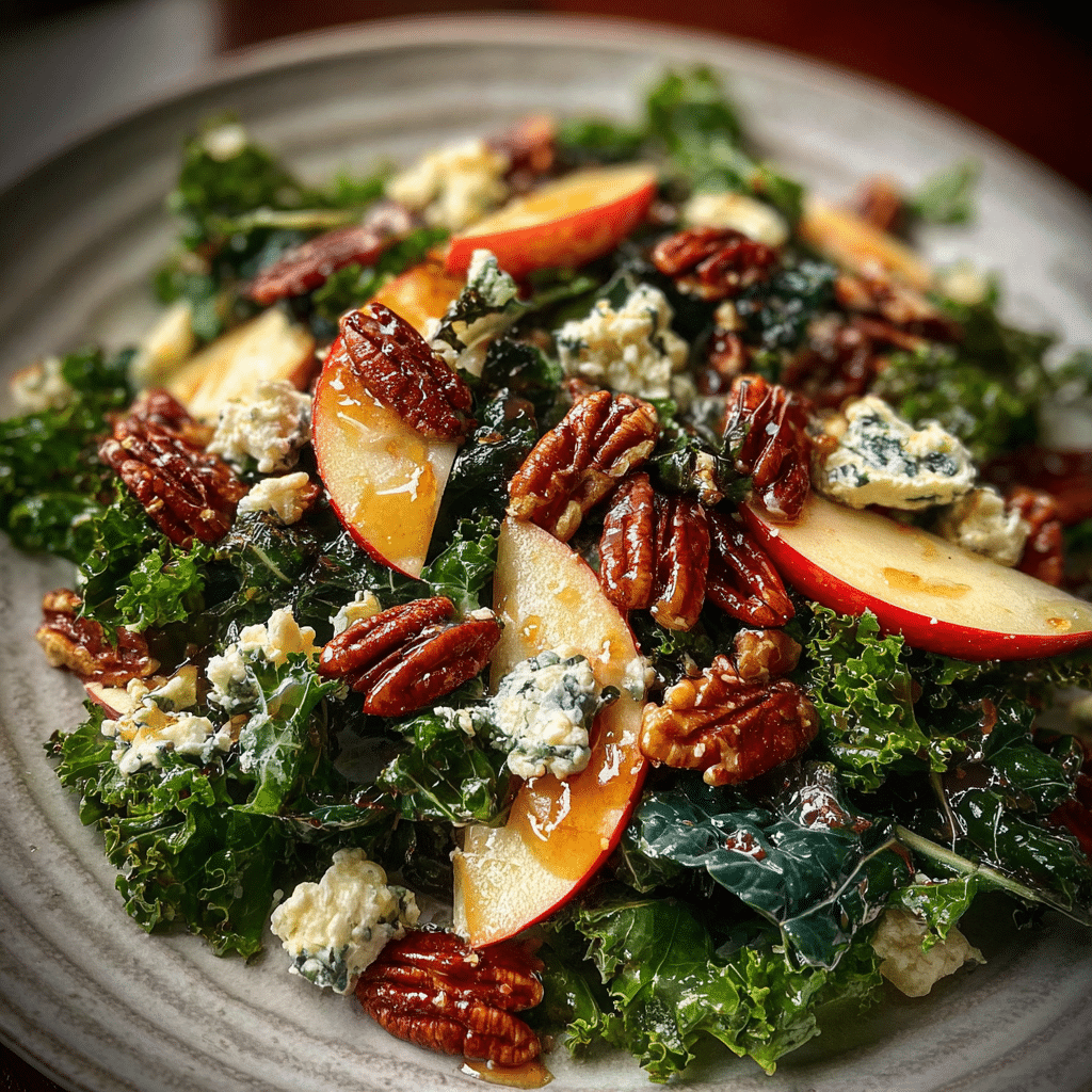 Kale Salad With Apple, Blue Cheese & Maple Pecans