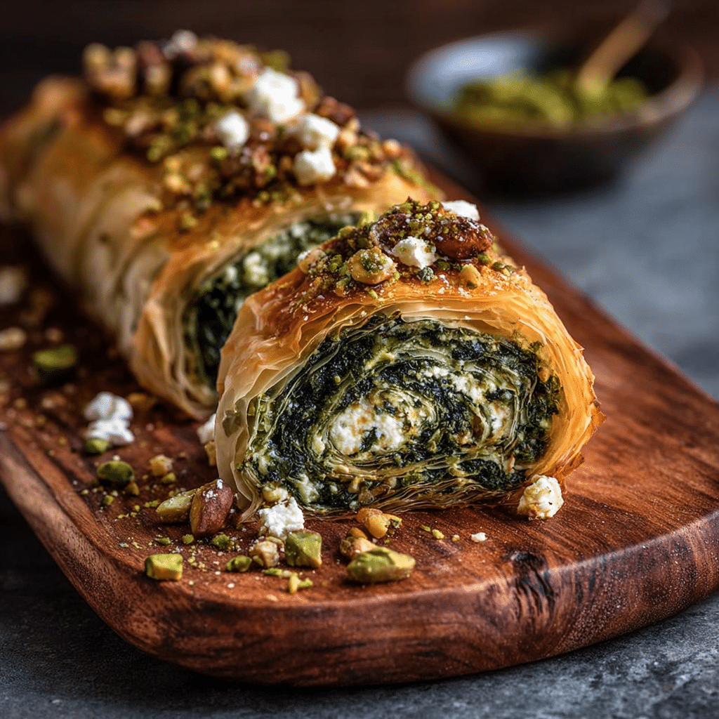 Pistachio-Feta Spanakopita Roulade