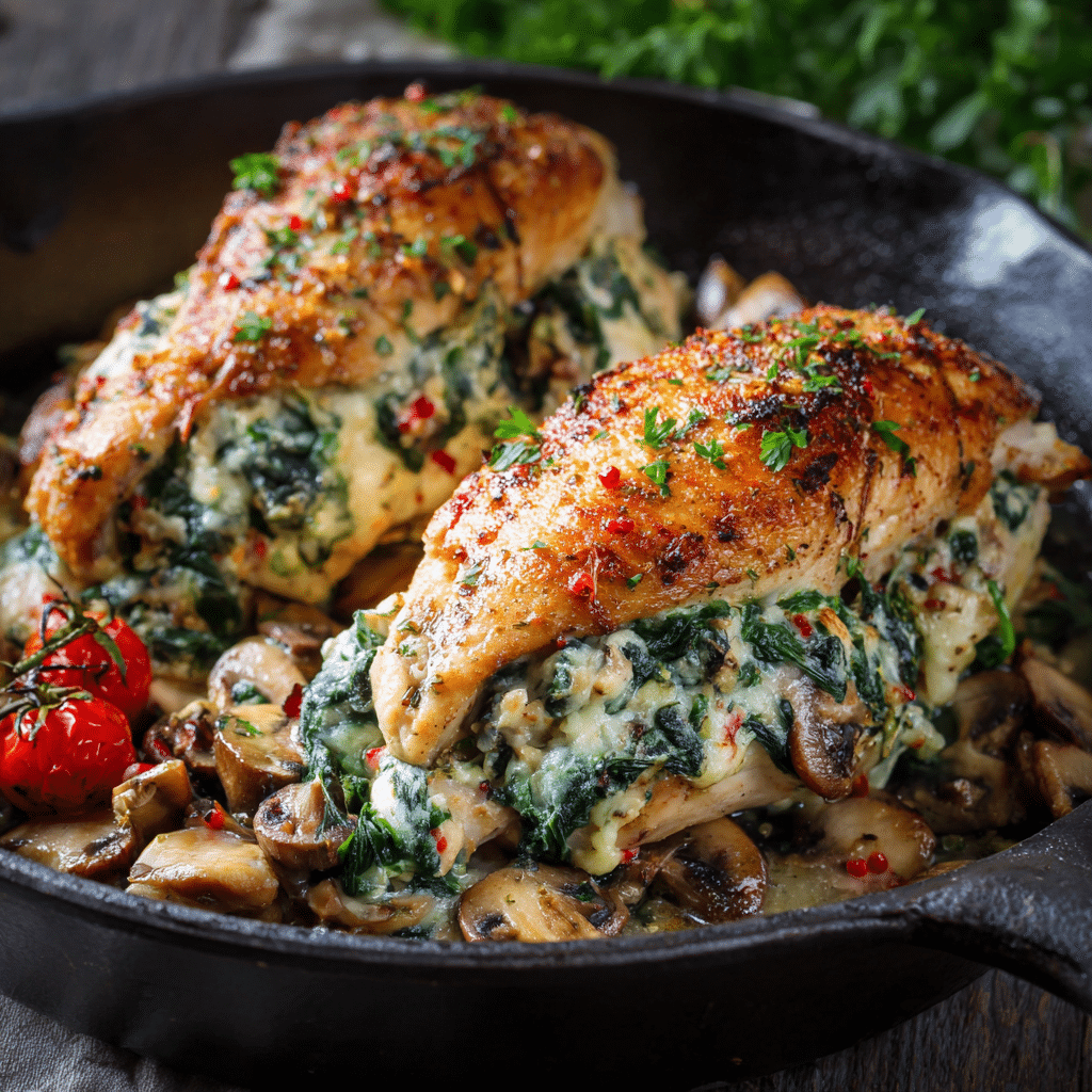 Spinach and Mushroom Stuffed Chicken