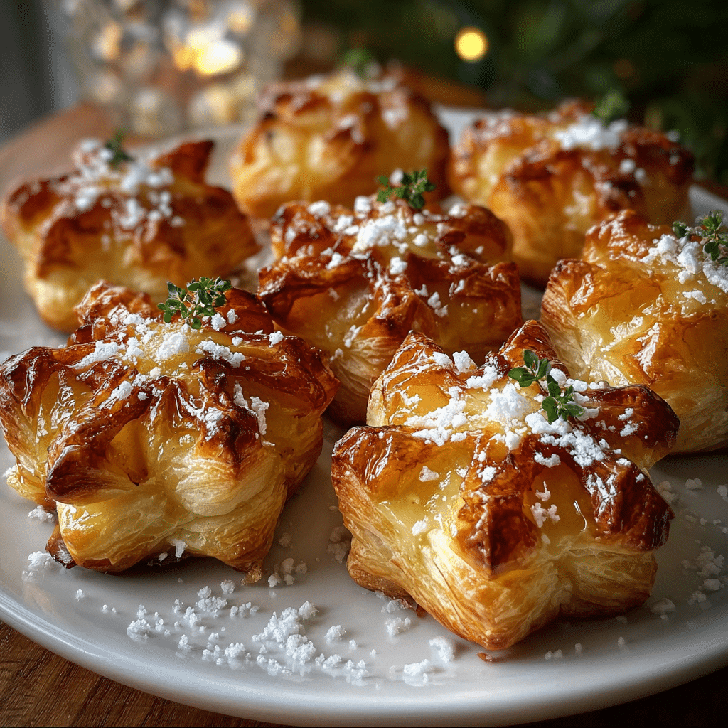 Caramelized Pear and Brie Snowflake Puffs