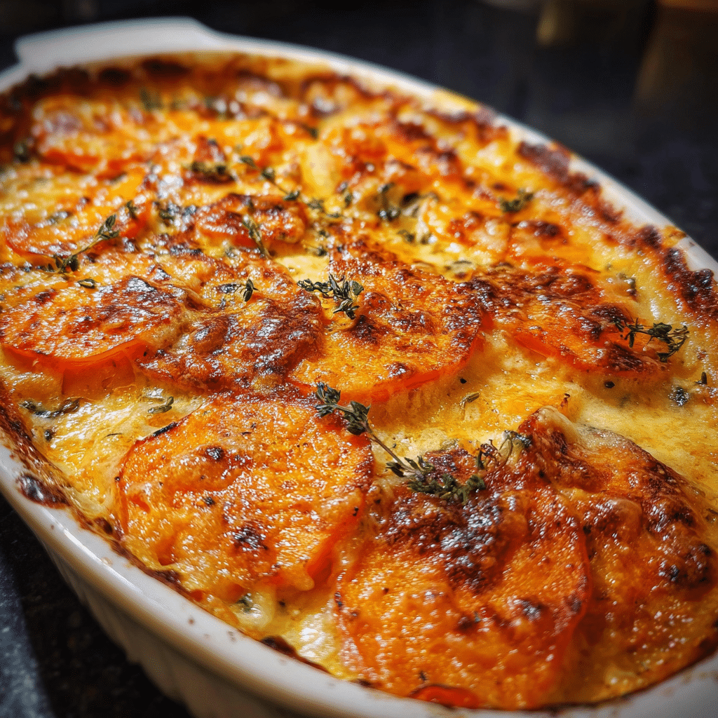 Creamy Cheesy Sweet Potato Gratin
