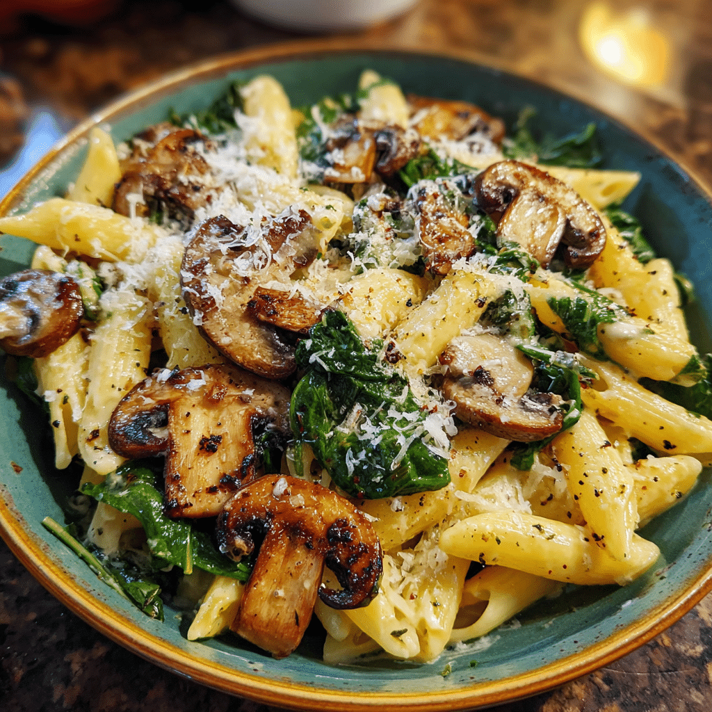 Parmesan Spinach Mushroom Pasta