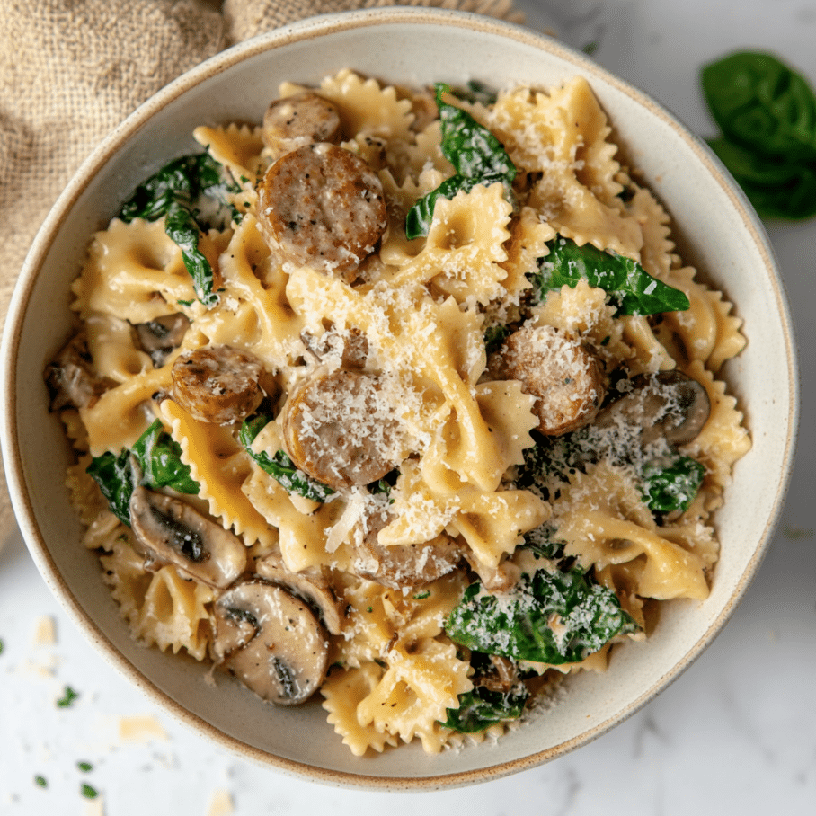Creamy Parmesan Spinach Mushroom Pasta