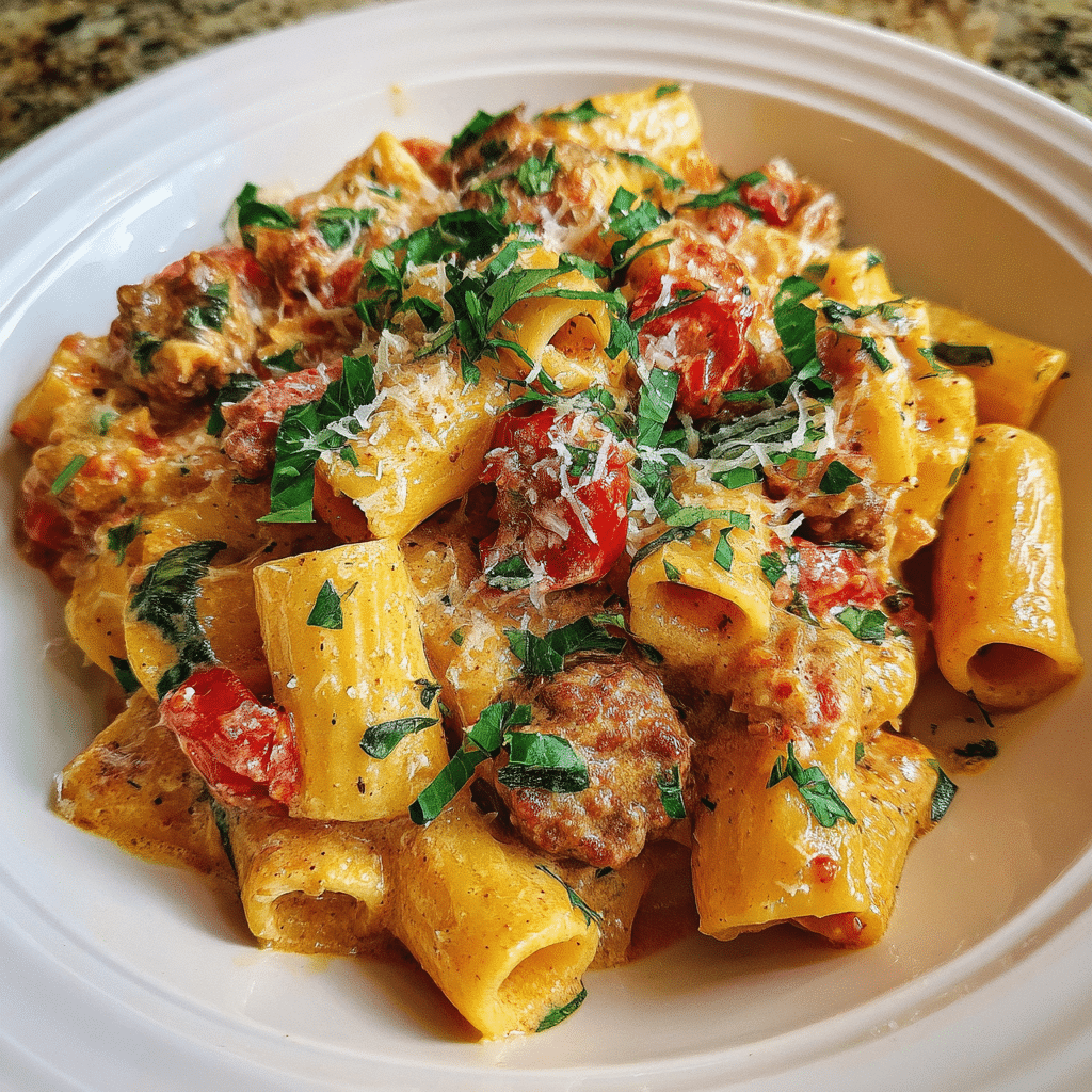 Creamy Sausage and Tomato Rigatoni