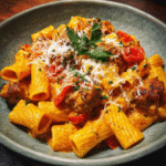 Creamy Sausage and Tomato Rigatoni