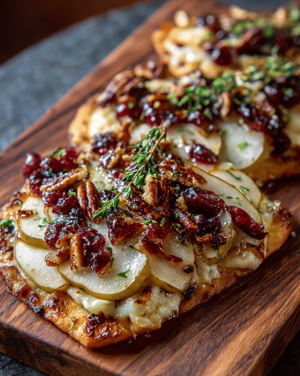 Crispy Flatbread Magic: Brie, Pear, and Cranberry Delight