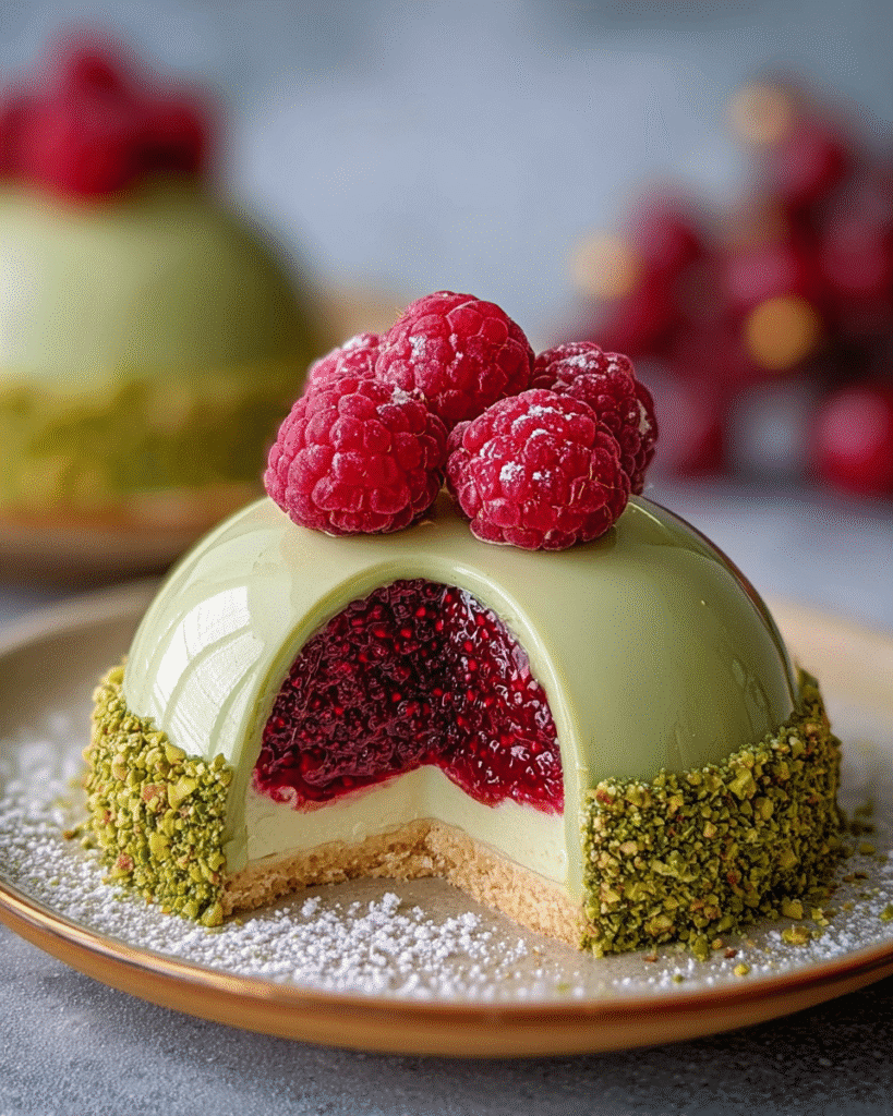 Pistachio Cheesecake Domes: Raspberry Dessert Magic Revealed!