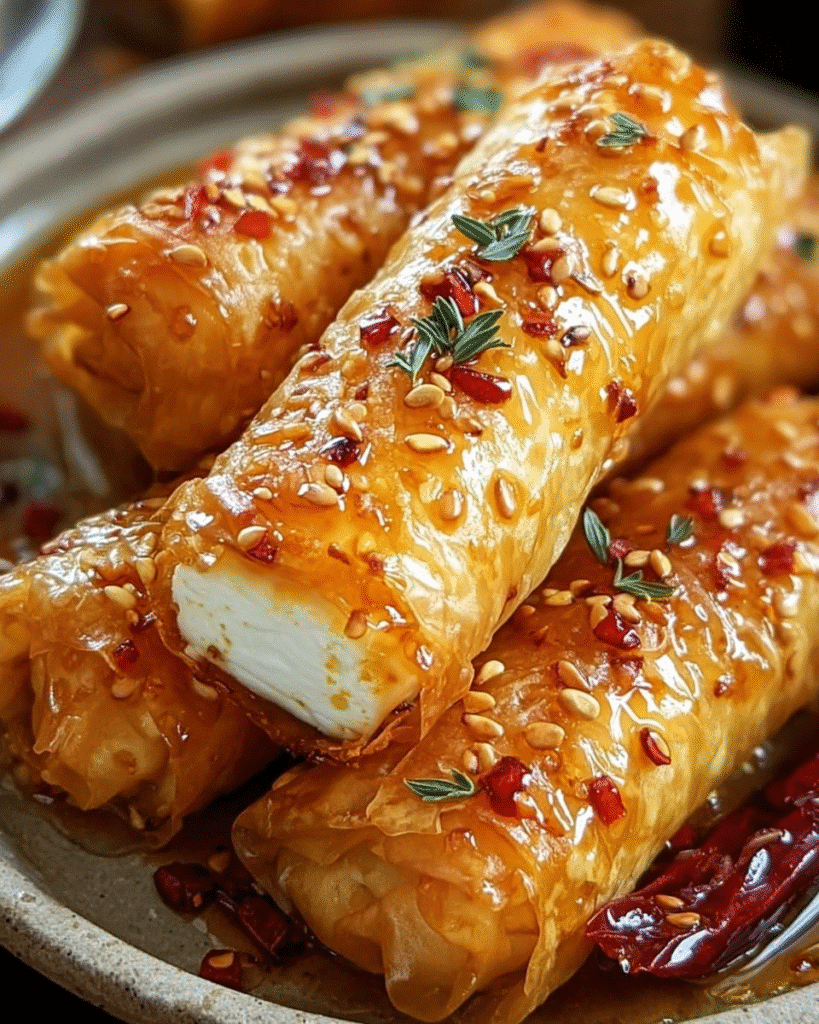 Oven Fried Feta Rolls: Spicy Sweet Snack Magic!