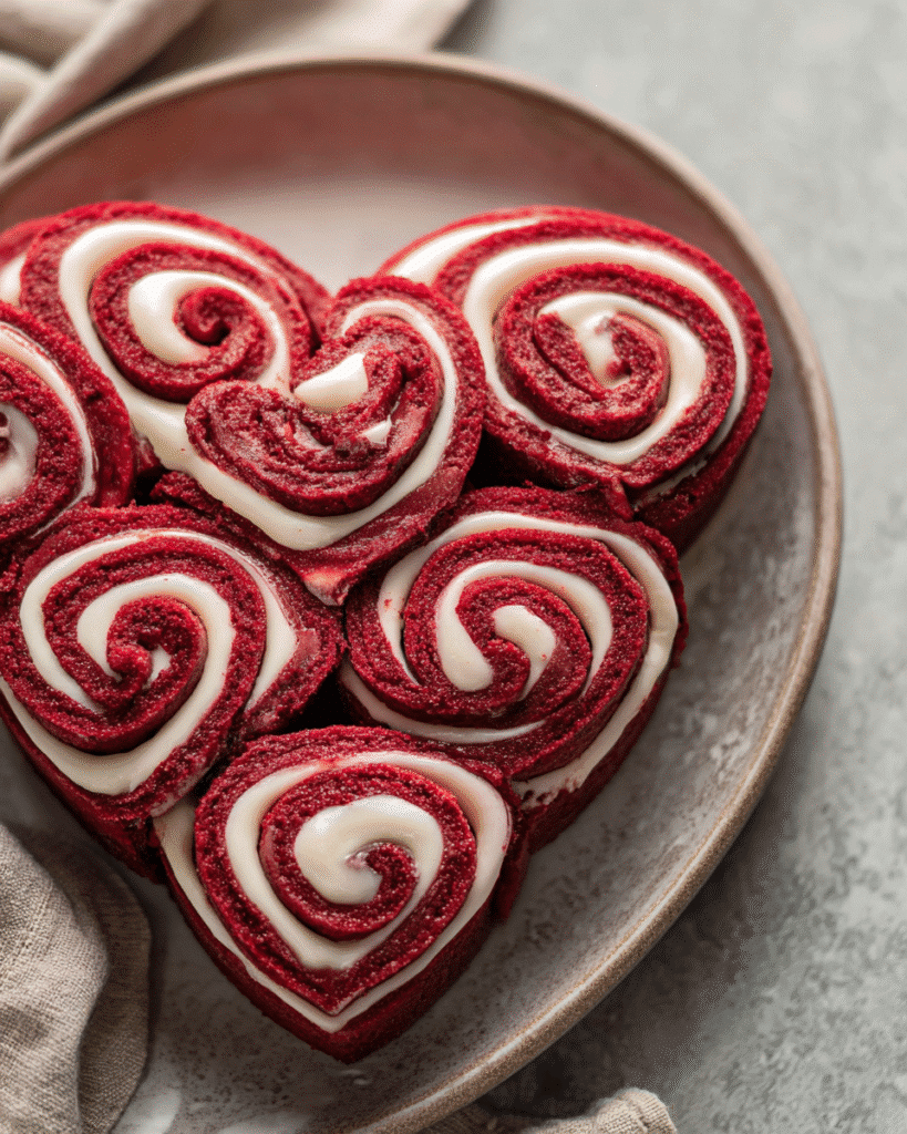 Heart-Shaped Red Velvet Cinnamon Rolls: Sweet Love in Every Bite