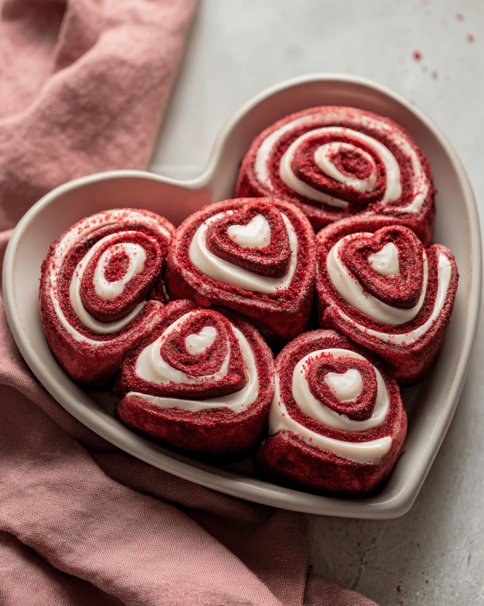 Heart-Shaped Red Velvet Cinnamon Rolls: Sweet Love in Every Bite