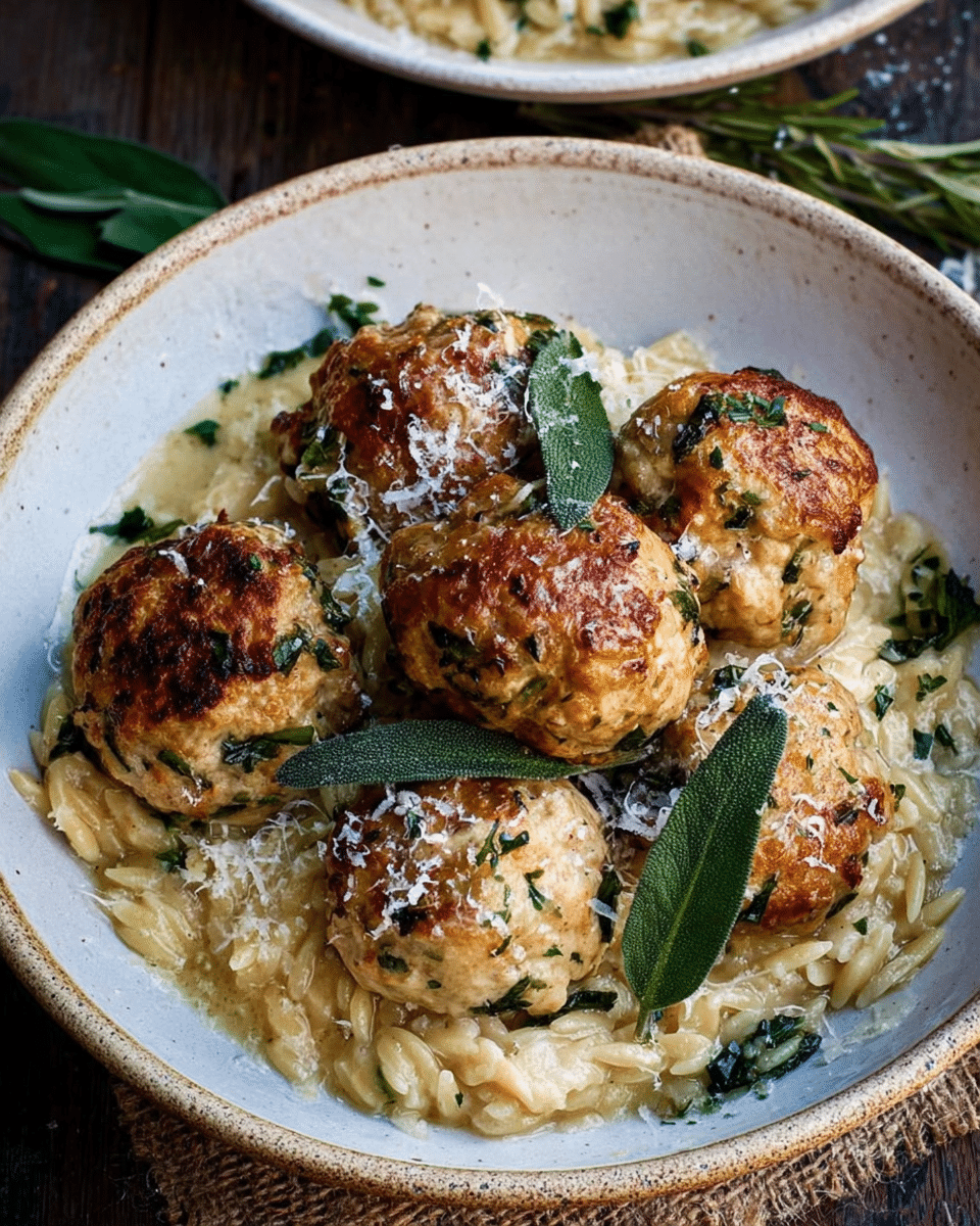 Baked Sage Chicken Meatballs: A Creamy Orzo Dream