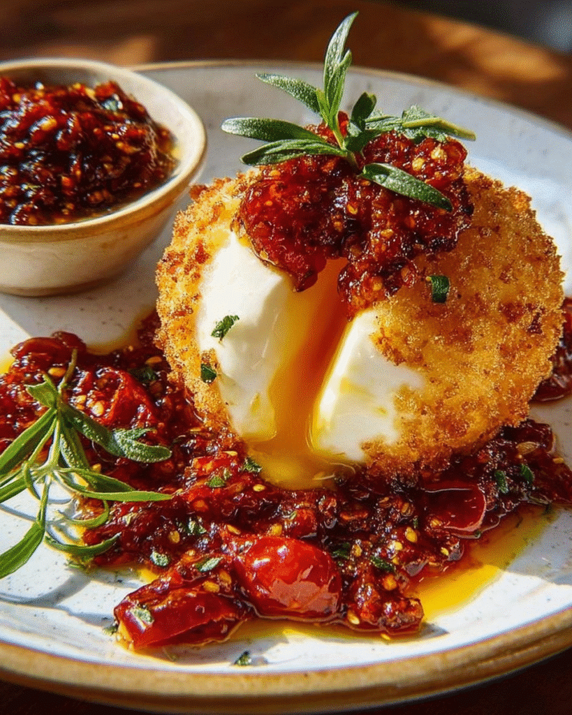 Crispy Burrata Magic: Spicy Tomato Jam Perfection
