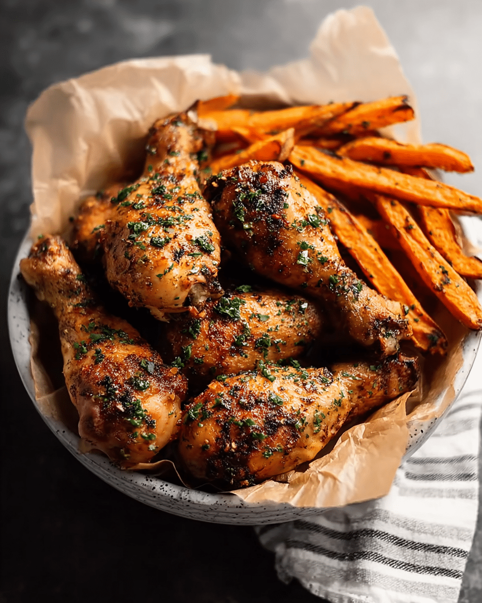 Baked Chicken Drumsticks: Crispy Sweet Potato Fries Delight!