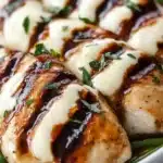 Balsamic baked chicken breast with mozzarella cheese ready to serve